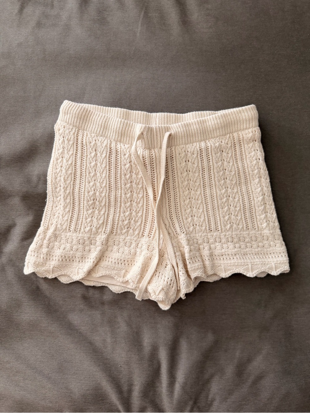 Women's Cream Crochet Knit Lounge Shorts
